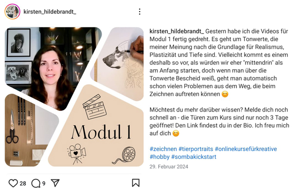 Instagram-Posting zu Modul 1 des Grundlagenkurses.